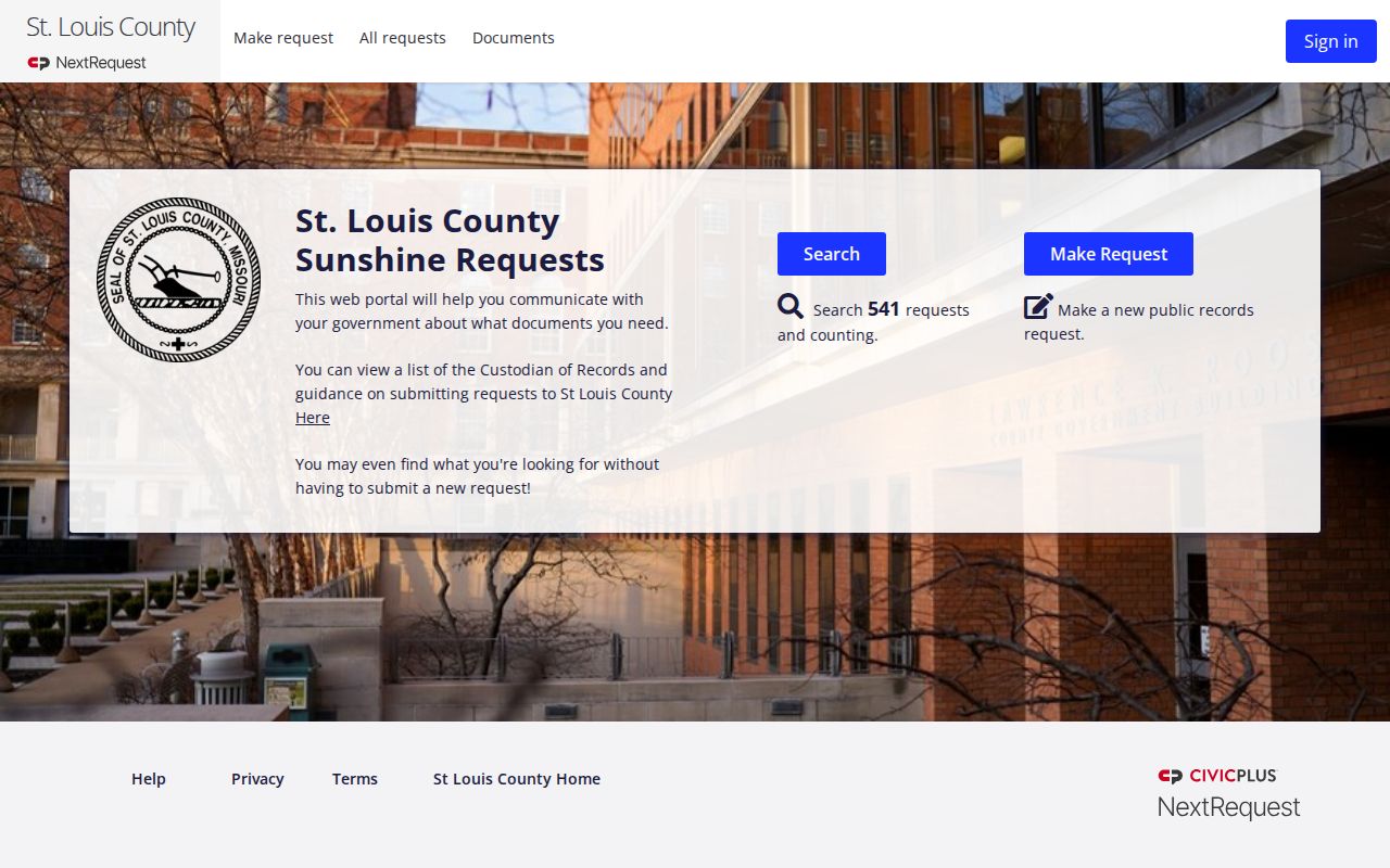 St. Louis County booking record public-records request portal